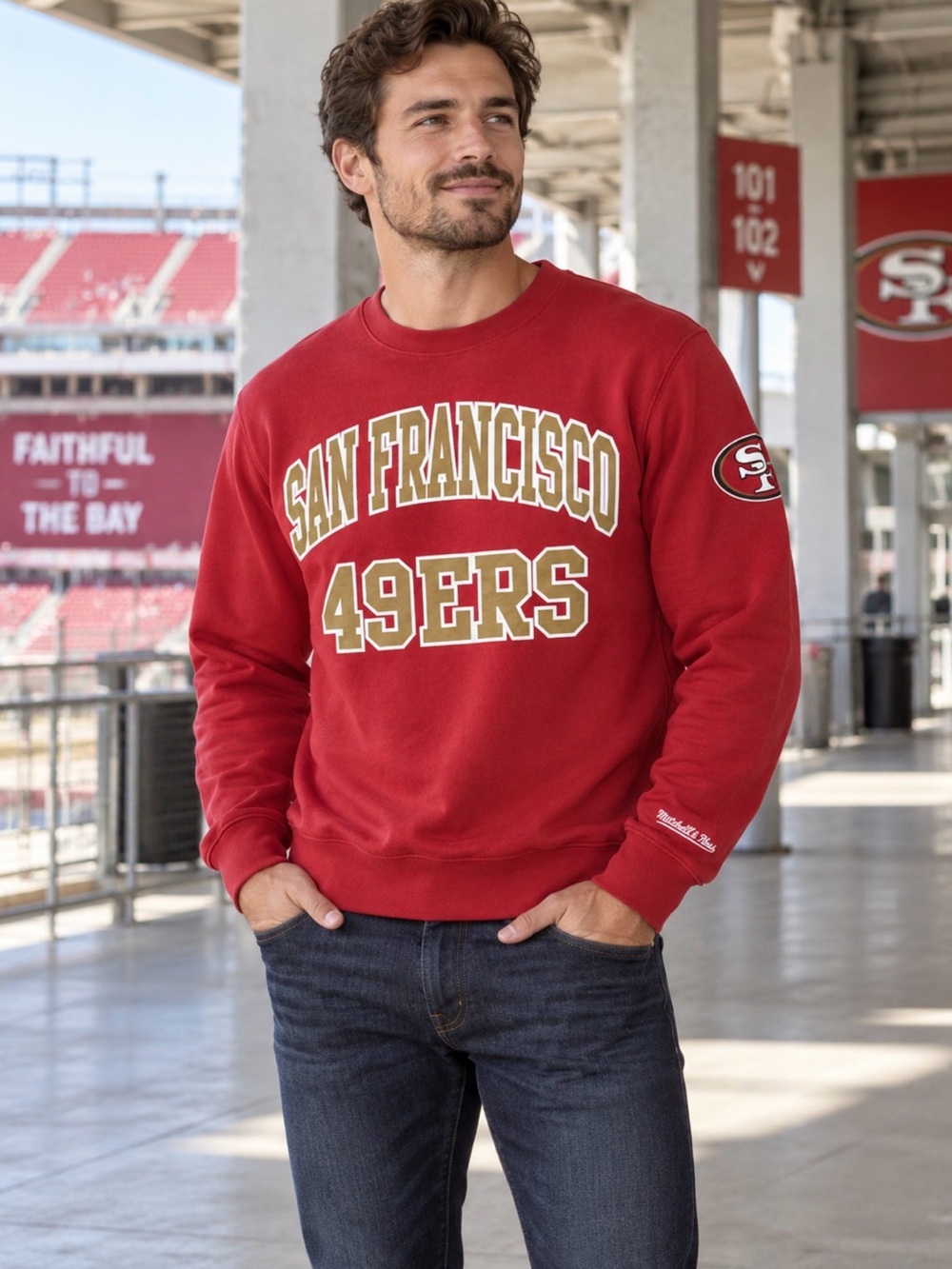 Mitchell & Ness San Francisco 49ers Crewneck Sweatshirt Red Small